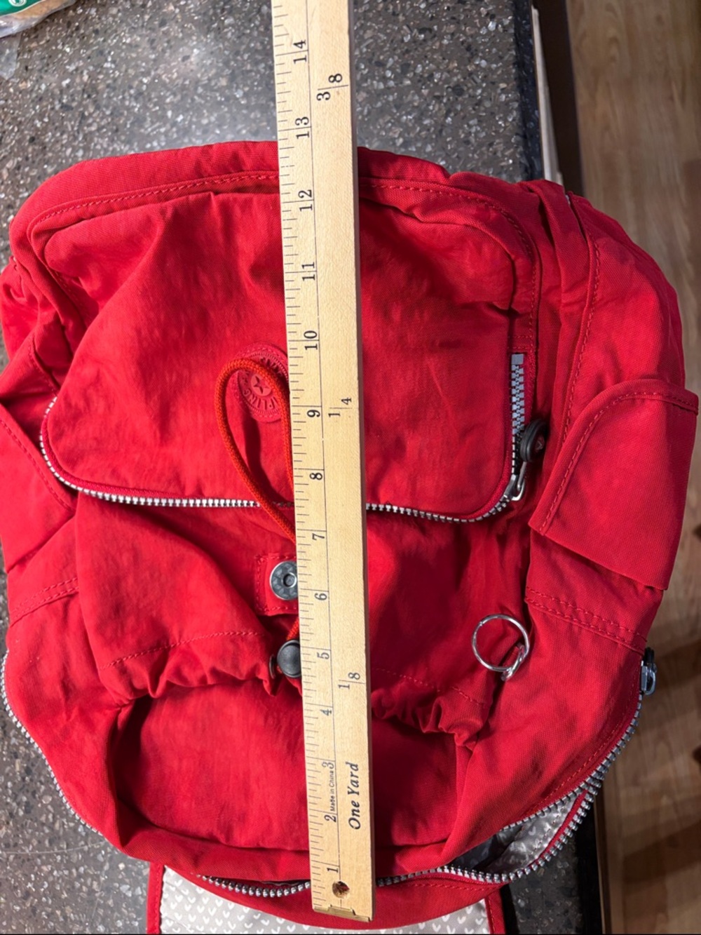Kipling Red Canvas Drawstring Backpack - Picture 7 of 9